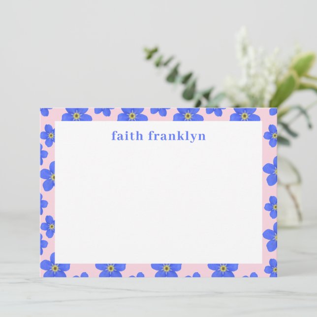 Personalized Preppy Watercolor Floral Stationery Note Card (Standing Front)