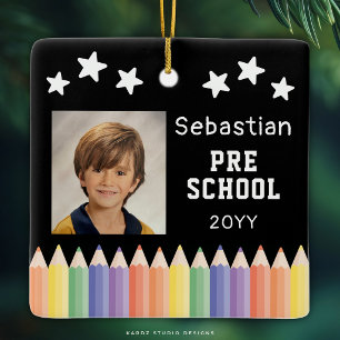 Personalized PreSchool Colorful Photo Keepsake Ceramic Ornament