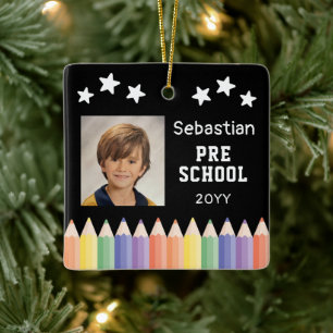 Personalized PreSchool Colorful Photo Keepsake Ceramic Ornament