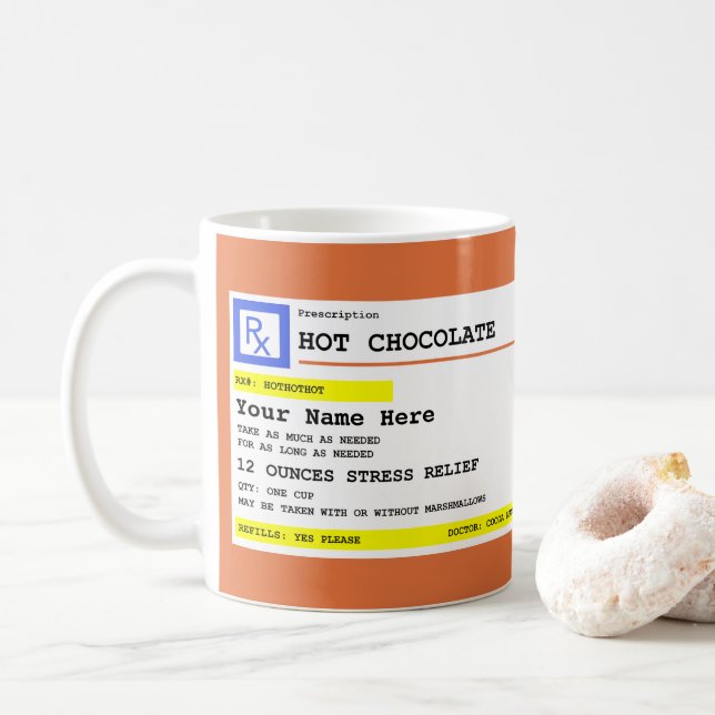 Personalized Prescription Hot Chocolate or Coffee Mug (With Donut)