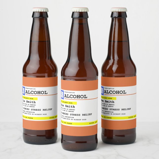 Personalized Prescription Humorous Alcohol  Beer Bottle Label (Bottles)