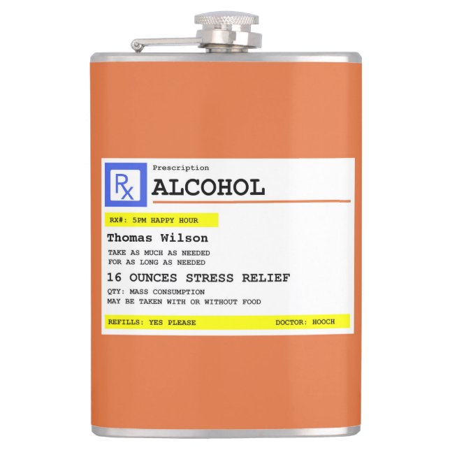 Personalized Prescription Humorous Alcohol     Flask (Front)