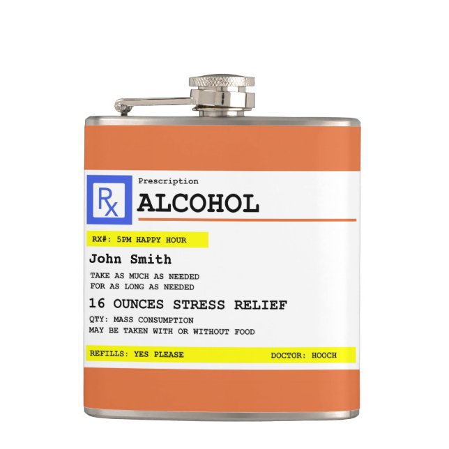 Personalized Prescription Humorous Alcohol     Flask (Front)