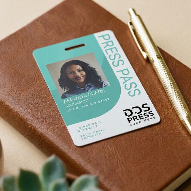 Personalized Press Pass Photo ID Modern Minimal Badge (Personalized Press Pass Photo ID Modern Minimal Badge)
