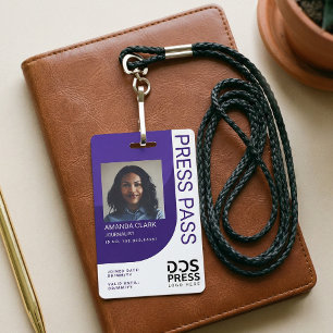 Personalized Press Pass Photo ID Modern Minimal Badge