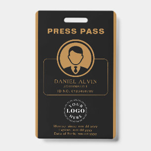 Personalized Press Pass with Photo ID & Barcode Badge