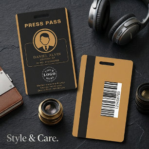 Personalized Press Pass with Photo ID & Barcode Badge