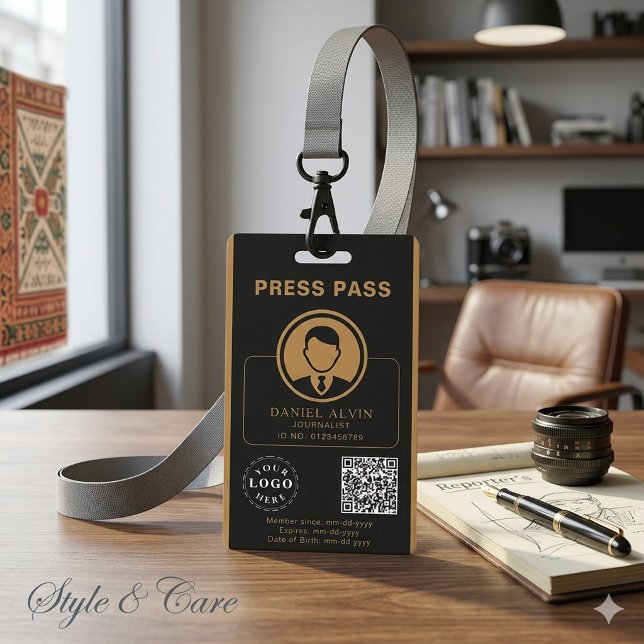 Personalized Press Pass with Photo ID & QR Code Badge (Personalized Press Pass with Photo ID & QR Code Badge)