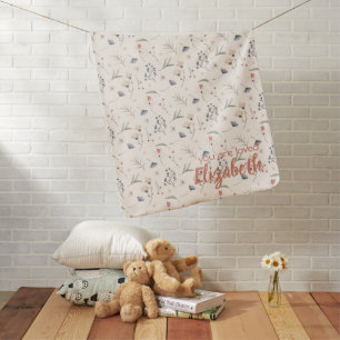 Personalized Pressed Wildflowers on Ivory Baby Blanket