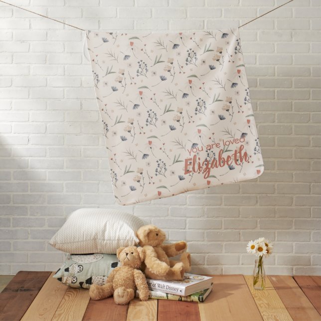 Personalized Pressed Wildflowers on Ivory Baby Blanket (In Situ)