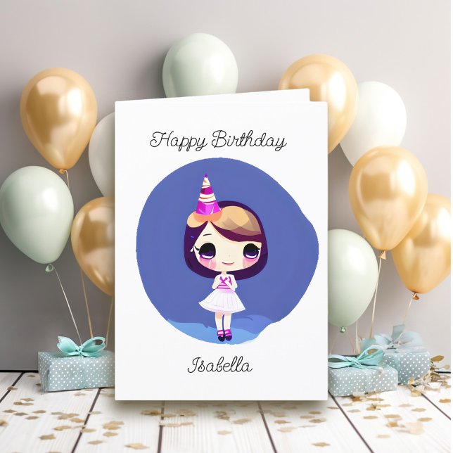 Personalized Pretty Anime Birthday Girl Card (Creator Uploaded)