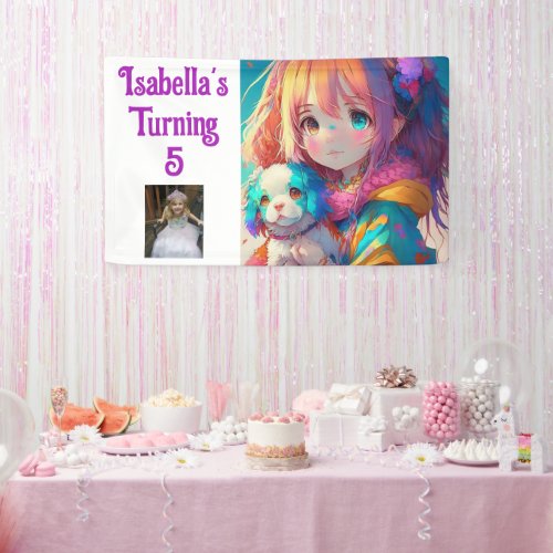 Personalized Pretty Anime Girl with Puppy Banner
