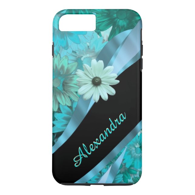 Personalized pretty aqua blue floral pattern Case-Mate iPhone case (Back)