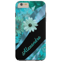Personalized pretty aqua blue floral pattern tough iPhone 6 plus case