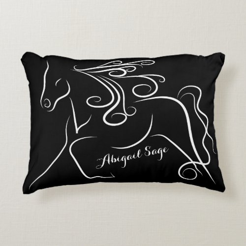 Personalized Pretty Black White Silhouette Horse Accent Pillow