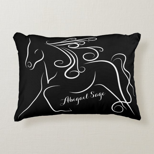 Personalized Pretty Black White Silhouette Horse Accent Pillow (Front)