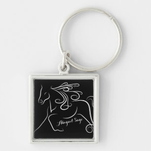 Personalized Pretty Black White Silhouette Horse Keychain