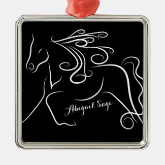 Personalized Pretty Black White Silhouette Horse Metal Ornament