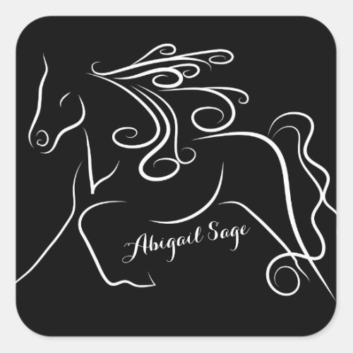 Personalized Pretty Black White Silhouette Horse Square Sticker