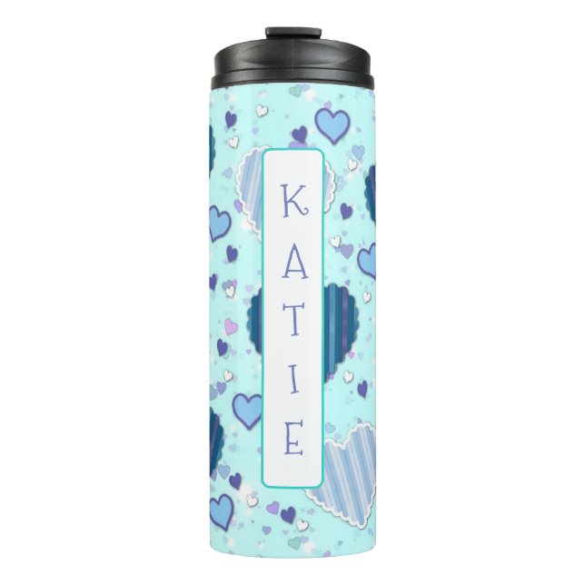 Personalized Pretty Blue Hearts Tumbler (Front)