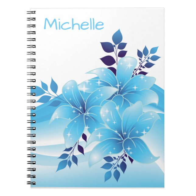 Personalized Pretty  Blue Lilies Notebook (Front)