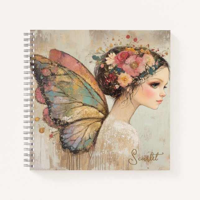 Personalized Pretty Boho Butterfly Fairy Pastel  Notebook (Front)