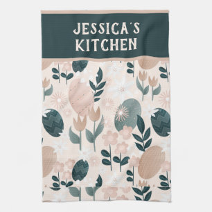 Personalized Pretty Botanical Easter Egg Pattern Kitchen Towel