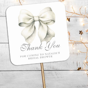 Personalized Pretty Bow Bridal Shower Thank You Square Sticker