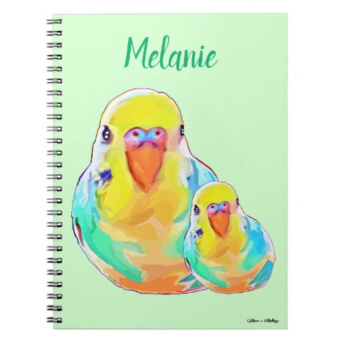 Personalized Pretty Budgerigar Parakeet birds Notebook