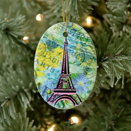 Personalized Pretty Colorful Eiffel Tower Paris Ceramic Ornament