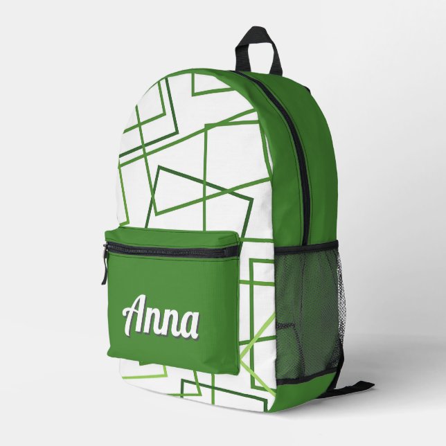 Personalized Pretty Colorful Modern Girly Green  Printed Backpack (Back Corner Right)