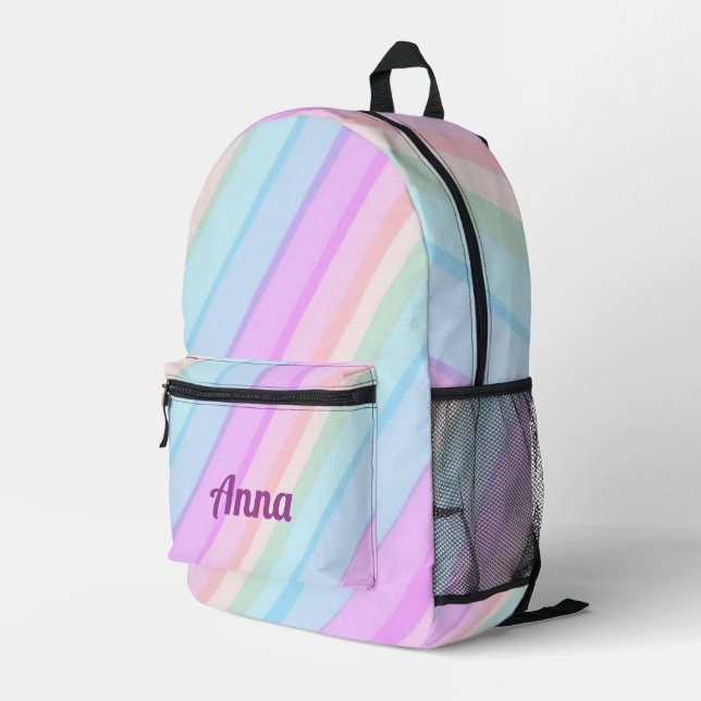 Personalized Pretty Colorful Modern Girly Rainbow  Printed Backpack (Back Corner Right)