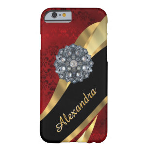 Personalized pretty elegant red damask pattern barely there iPhone 6 case
