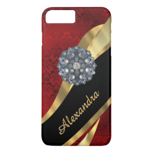 Personalized pretty elegant red damask pattern iPhone 8 plus/7 plus case