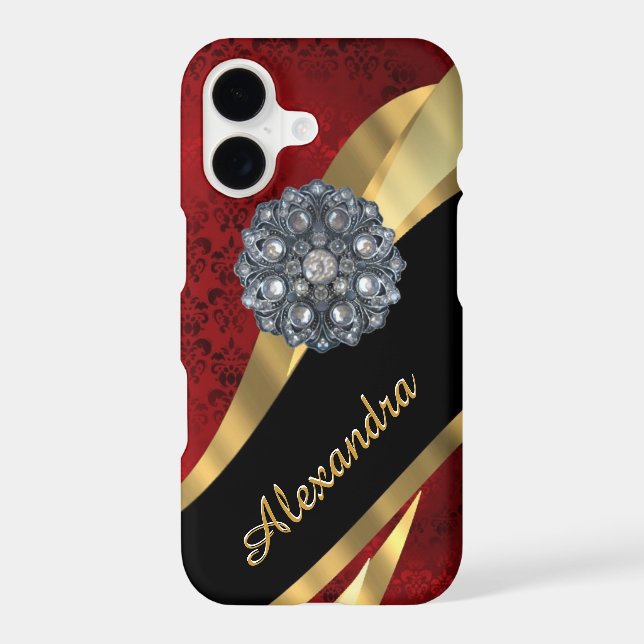 Personalized pretty elegant red damask pattern iphone case (Back)