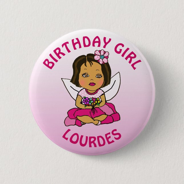 Personalized Pretty Fairy Birthday Girl Button (Front)