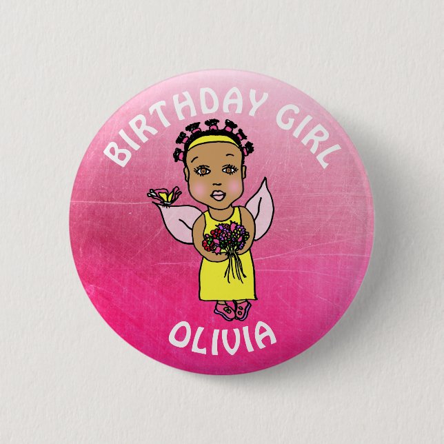 Personalized Pretty Fairy Birthday Girl Button (Front)