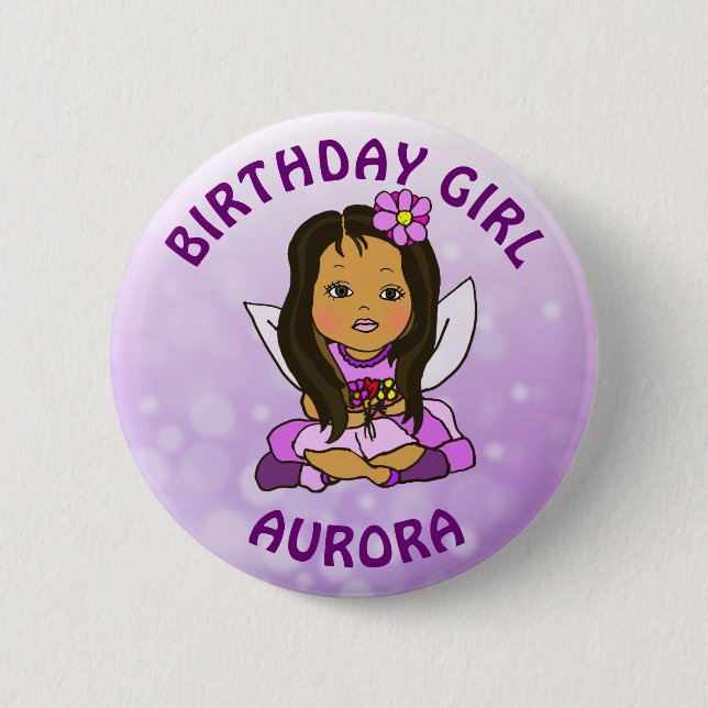Personalized Pretty Fairy Birthday Girl Button (Front)