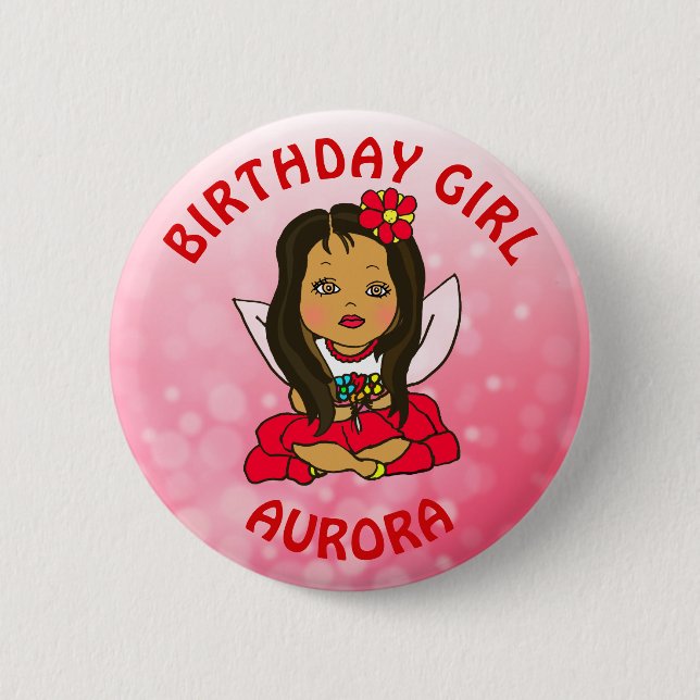 Personalized Pretty Fairy Birthday Girl Button (Front)
