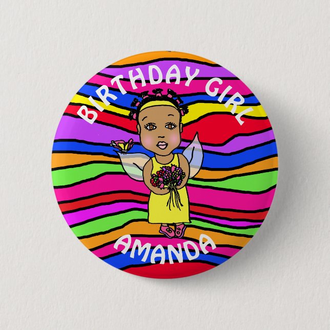Personalized Pretty Fairy Birthday Girl Button (Front)