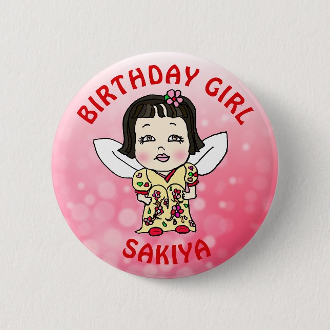 Personalized Pretty Fairy Birthday Girl Button (Front)