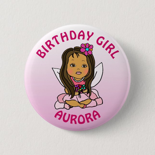 Personalized Pretty Fairy Birthday Girl Button (Front)