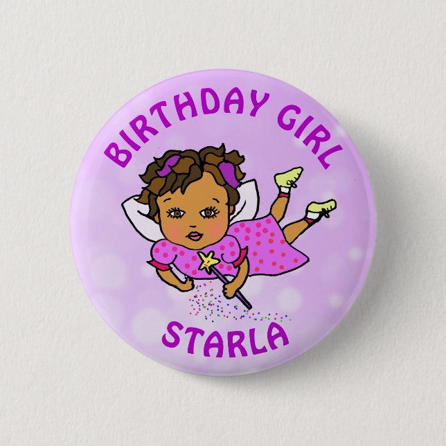 Personalized Pretty Fairy Birthday Girl Button (Front)