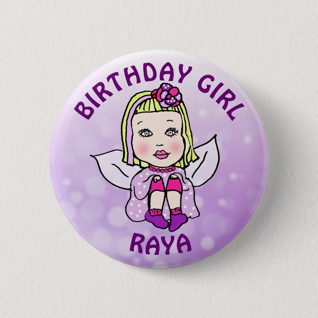 Personalized Pretty Fairy Birthday Girl Button (Front)