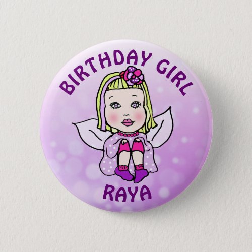 Personalized Pretty Fairy Birthday Girl Button