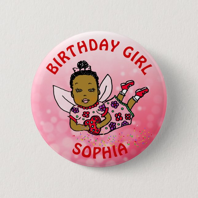 Personalized Pretty Fairy Birthday Girl Button (Front)