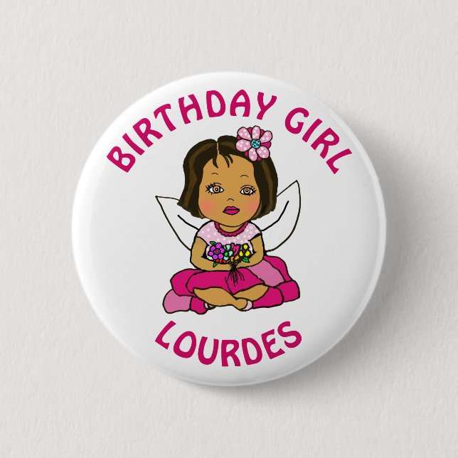 Personalized Pretty Fairy Birthday Girl Button (Front)
