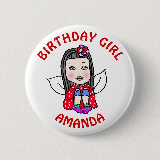 Personalized Pretty Fairy Birthday Girl Button (Front)