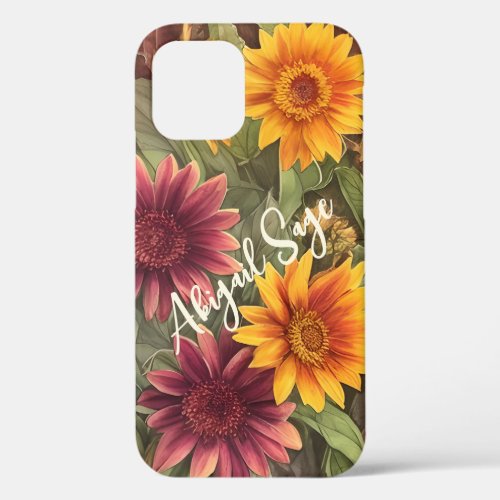 Personalized Pretty Fall Flowers Autumn Floral iPhone 12 Case