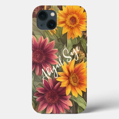 Personalized Pretty Fall Flowers Autumn Floral iPhone 13 Case